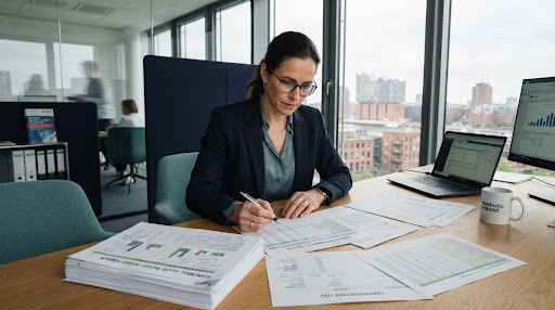 Illustratives Foto: Sichtung von Finanzunterlagen in einem Büro